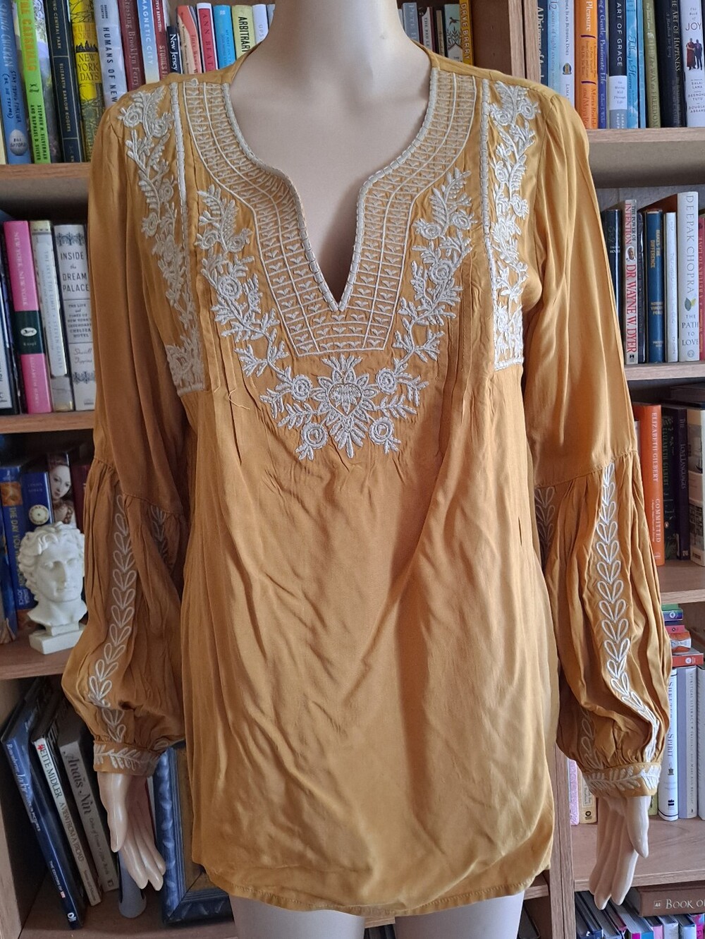 Solitaire Yellow Embroidered V-Neck Tunic